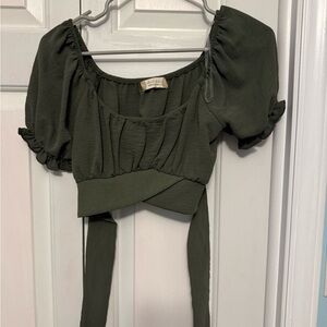 Altar'd State Green Puff Sleeve Crop Blouse